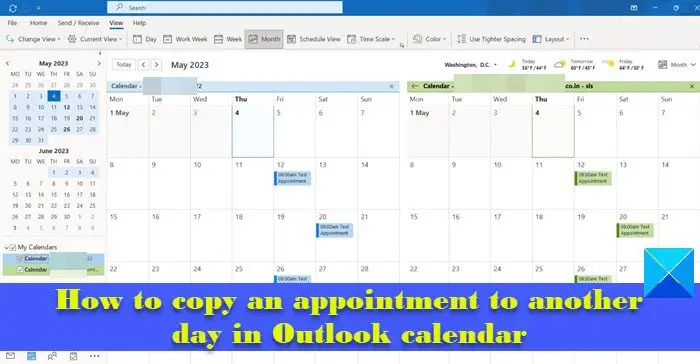 How to copy an appointment to another day in Outlook calendar