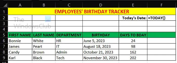How to subtract a date from today in Excel - Future date - change todays date automatically