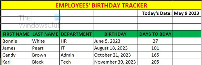 How to subtract a date from today in Excel - future date - complete and formatted