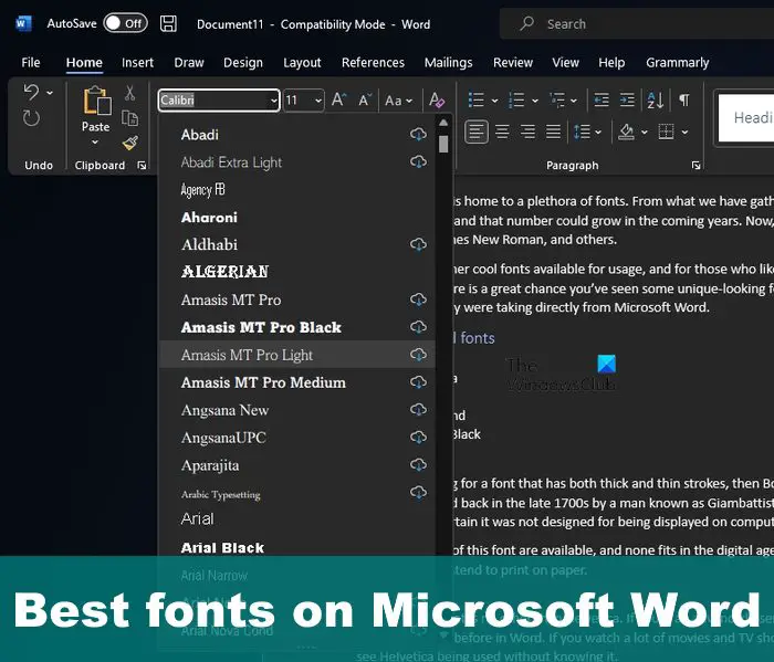 Best fonts on Microsoft Word