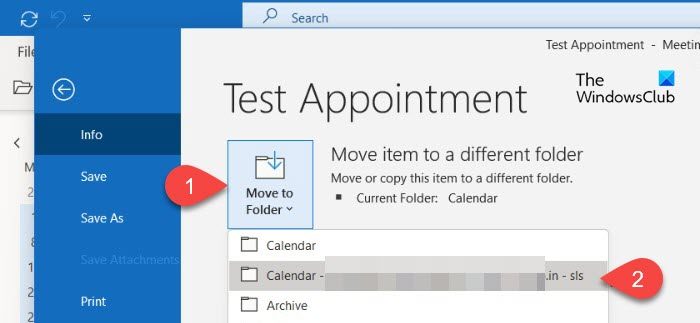 Move an appointment using the Move to Folder option in Outlook