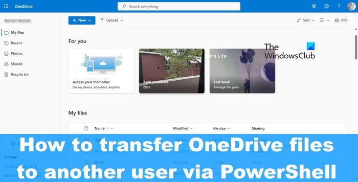 How to transfer OneDrive files to another user via PowerShell