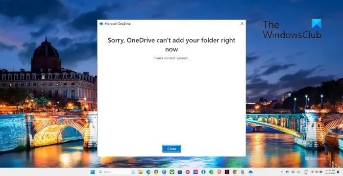 OneDrive sync error Sorry OneDrive can’t add your folder right now