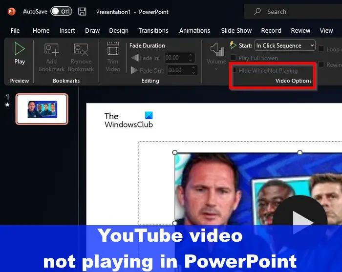 youtube video won't play in powerpoint presentation mode