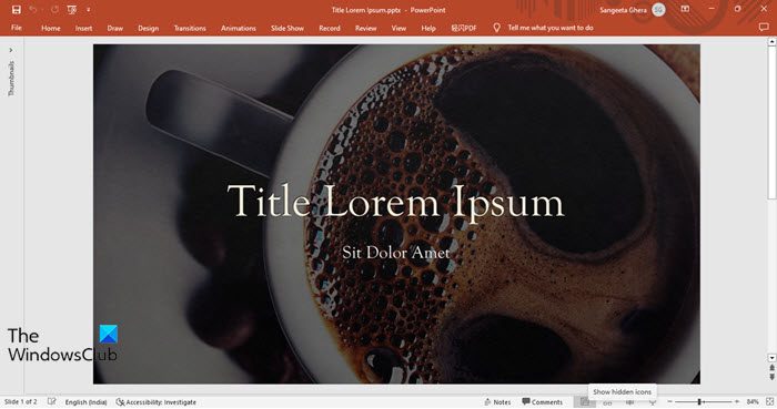 PowerPoint editor window with minimized interface
