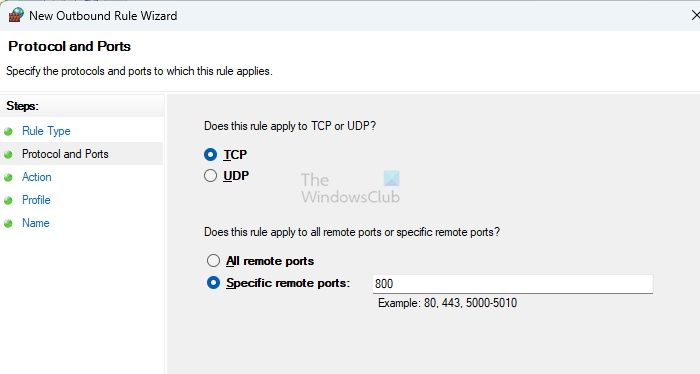 Protocols and Ports Outbound Rule Printer