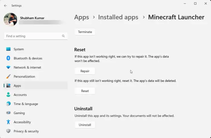 Repair Minecraft Launcher