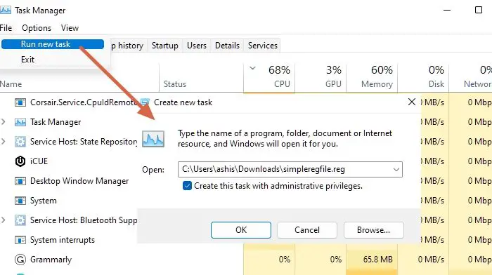 Run Task using Task Manager Windows