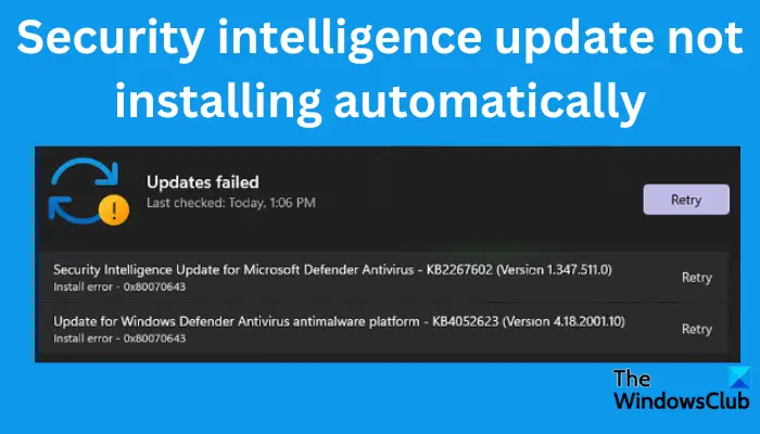 Security intelligence update not installing automatically