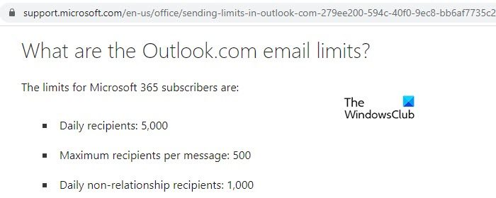 Sending limits in Outlook.com