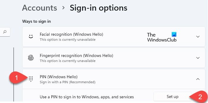 Set Up PIN option in Windows