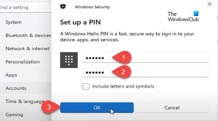 Setting up PIN in Windows