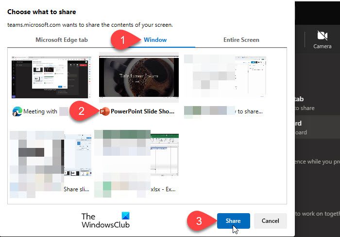 Share slides in a Teams meeting by sharing Slide Show window