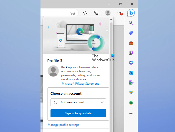 Sign in with another Microsoft account in Edge