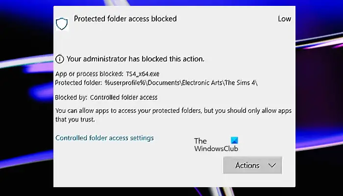 Sims 4 file blocked by Microsoft Defender