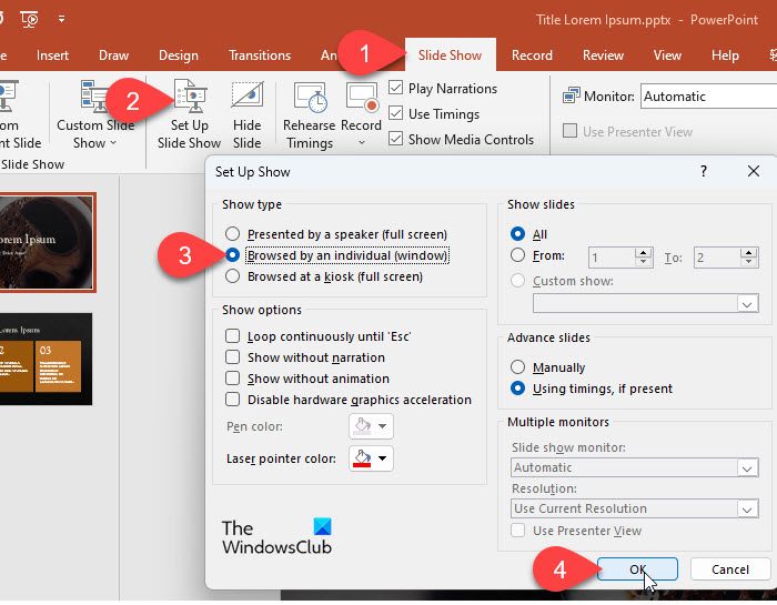 Switching On the Reading View in PowerPoint