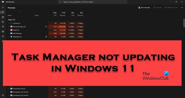 Task Manager not updating in Windows 11