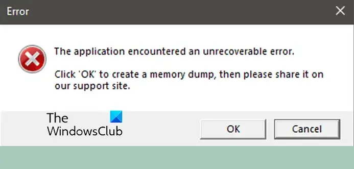 The application encountered an unrecoverable error in Roblox