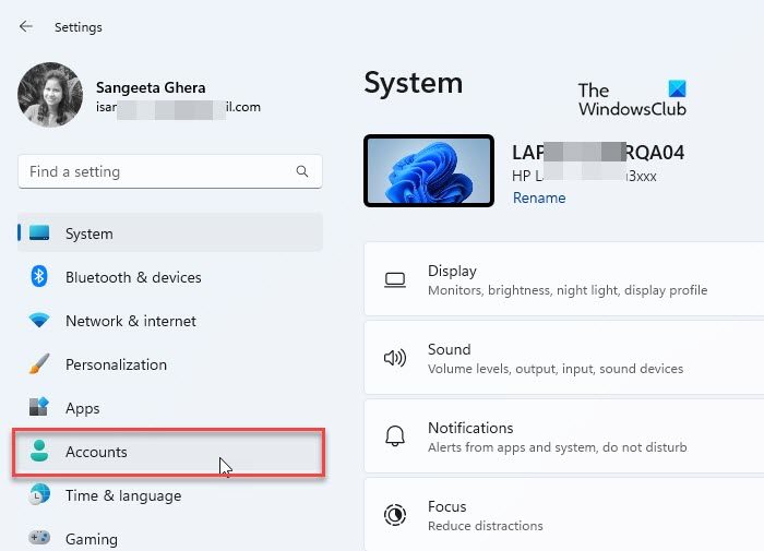 User Accounts Settings in Windows