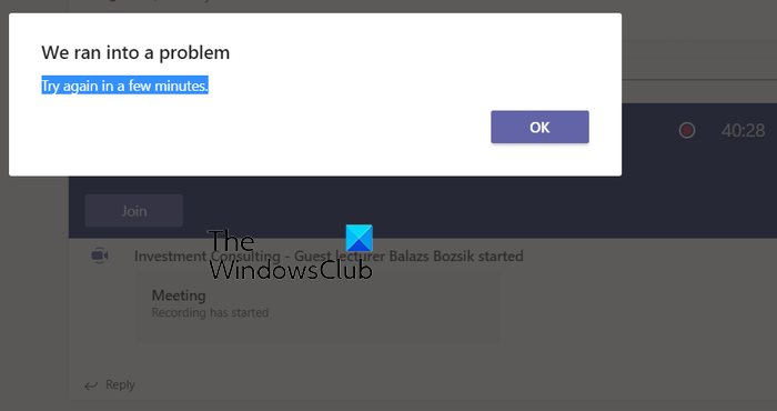 We ran into a problem error on Microsoft Teams