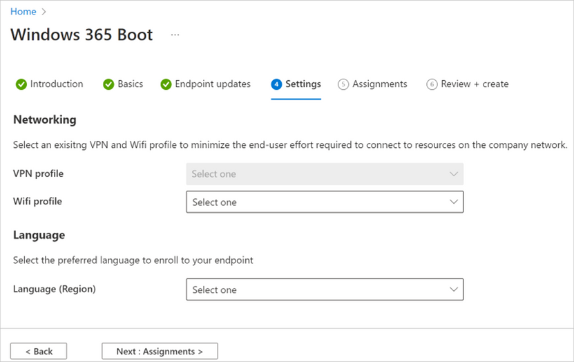 Windows 365 Boot VPN Settings