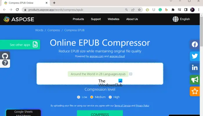 compress EPUB file