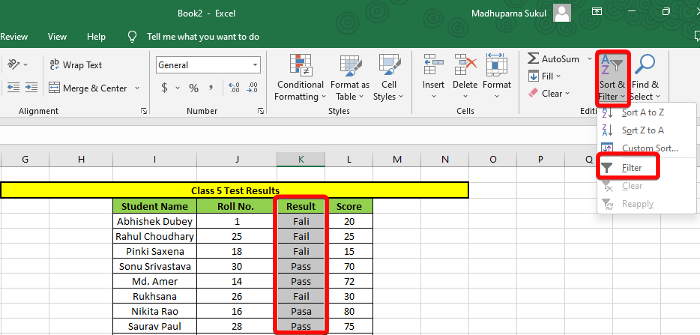 filter data to create column and find differences in Excel