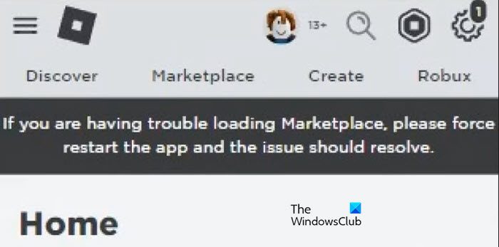 Unable to load Marketplace in Roblox