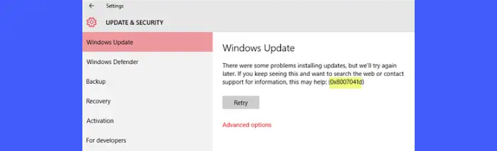 0x8007041D Windows Update error