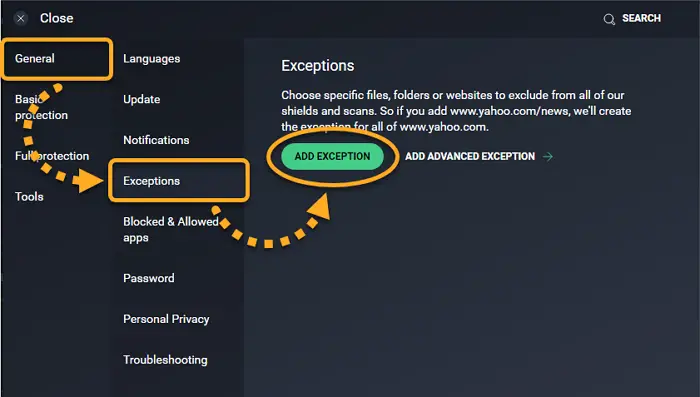 AVG Antivirus Add Exception