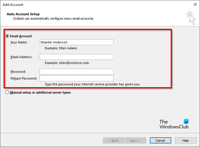 Add Account wizard