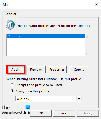 Create new Outlook profile