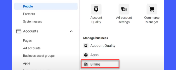 Billing section in Business Manager - Facebook