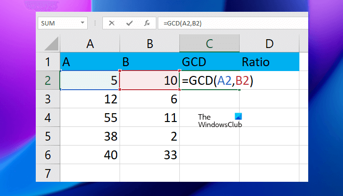 Calculate GCD in Excel