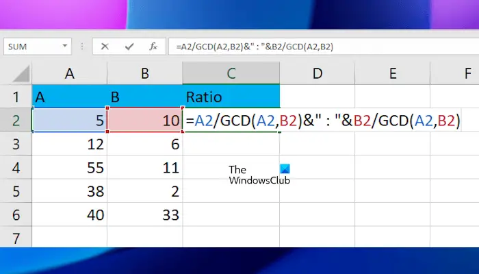 Calculate ratio using the GCD function