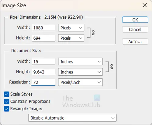 Can't save as jpeg or jpg in Photoshop - Image size options