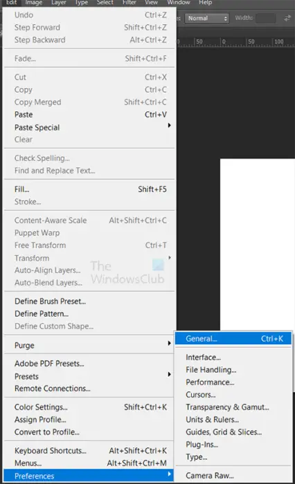 Can't save as jpeg or jpg in Photoshop - preferences top menu