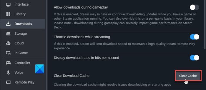 Clearing Steam download cache.