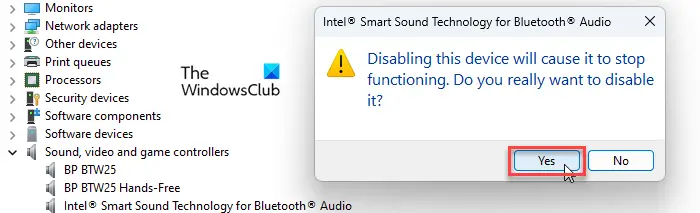 Confirmation to disable audio device