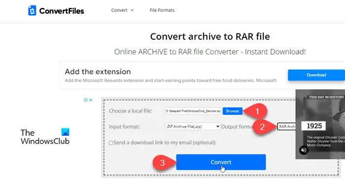 Convert archives to RAR using ConvertFiles