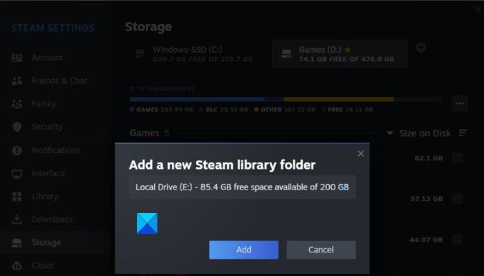 Creating a new Steam Library folder