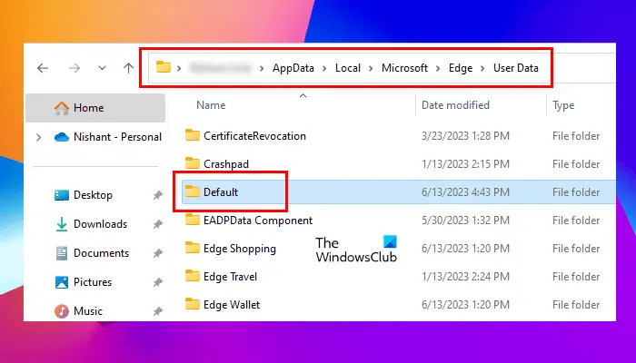 Default profile folder in Edge