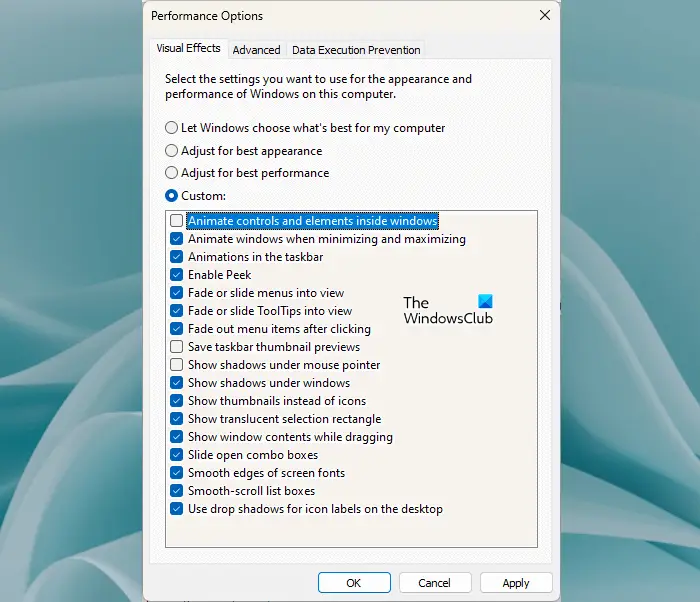 Disable Animate controls and elements in Power Options