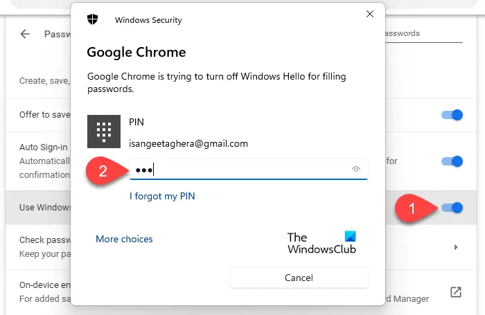 Disabling the Windows Hello feature in Chrome
