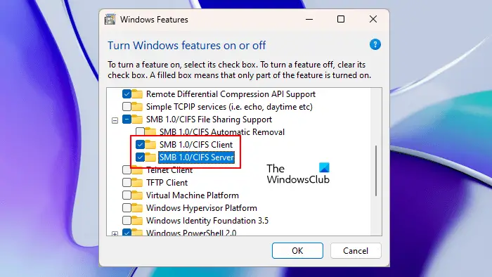 Enable SMB 1.0 in Windows Features