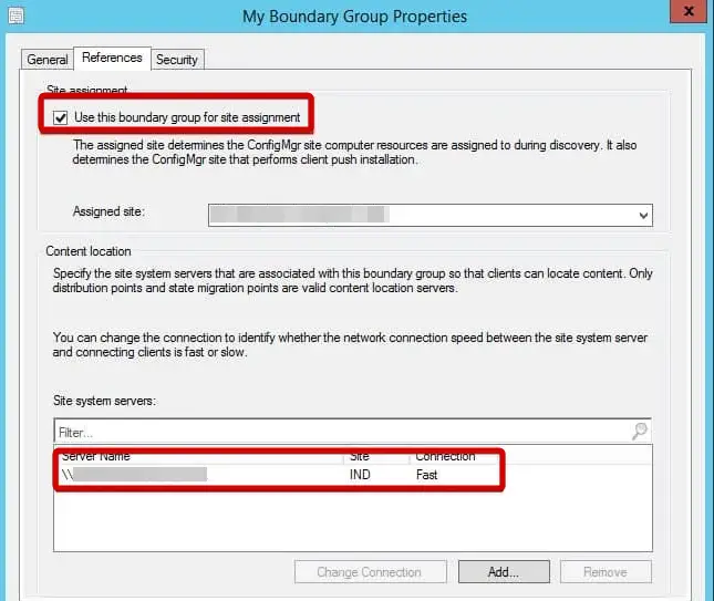 Enable Use this boundary group for site assignment in the ConfigMgr Console