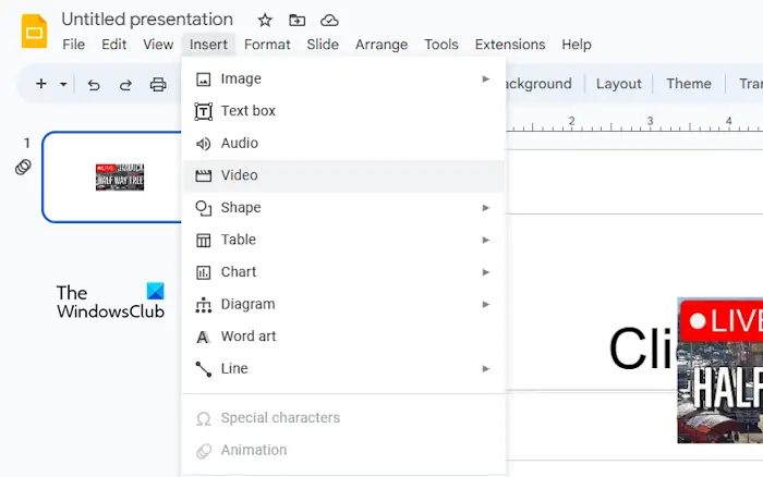 Google Slides Video-Dropdown Einfügen