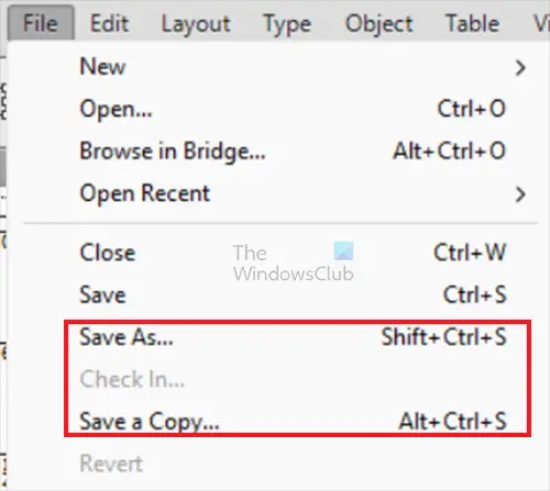 How do you save InDesign files in a lower version - Save or Save a copy - top menu