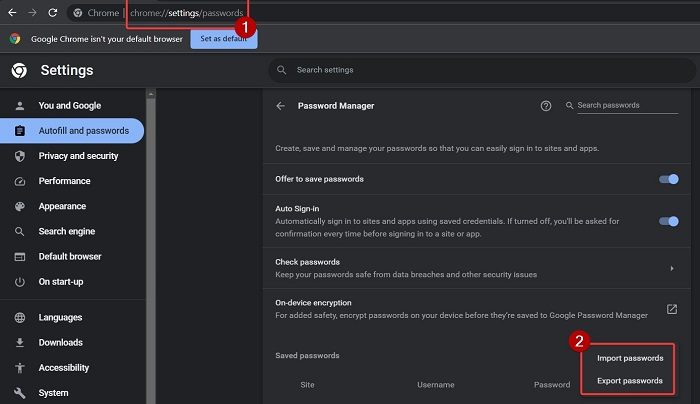 How to Export and Import passwords in Chrome browser