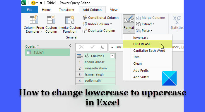 How to change lowercase to uppercase in Excel